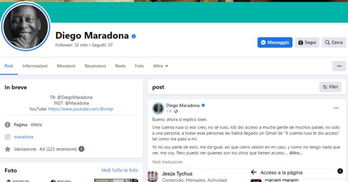 “Ho simulato la mia morte”: hackerato l’account di Maradona. La foto di Pelè e uno strano messaggio