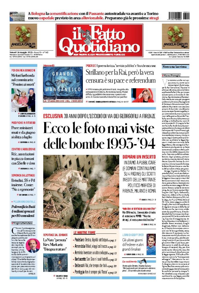 Copertina di venerdì 26 Maggio 2023