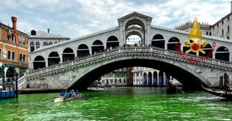 Copertina di Venezia si sveglia in verde: le acque del Canal Grande sono color smeraldo. Probabilmente è un tracciante