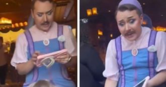 Copertina di “La Disney ha un uomo baffutto travestito da principessa che lavora nel negozio di abbigliamento per bambine a Disneyland”: genitori su tutte le furie