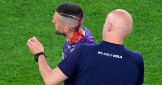 Copertina di Conference League, il capitano della Fiorentina Biraghi colpito in testa dai tifosi del West Ham
