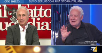 Copertina di Travaglio e Santoro ricordano quando Berlusconi pulì la sedia del direttore del Fatto: “Perse 6 milioni e mezzo di voti”. Su La7