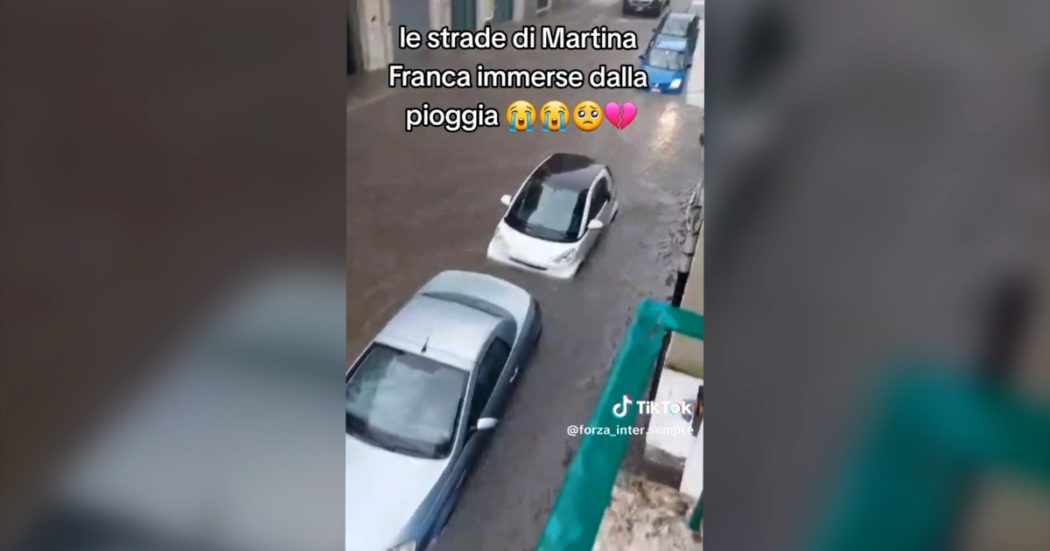 Piogge intense in Puglia: a Martina Franca auto semi-sommerse dall’acqua e strade trasformate in fiumi – Video