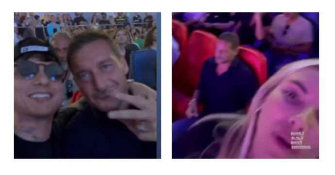 Francesco Totti e Ultimo insieme al concerto di Vasco a Roma. E il Capitano bacia Noemi Bocchi (video)