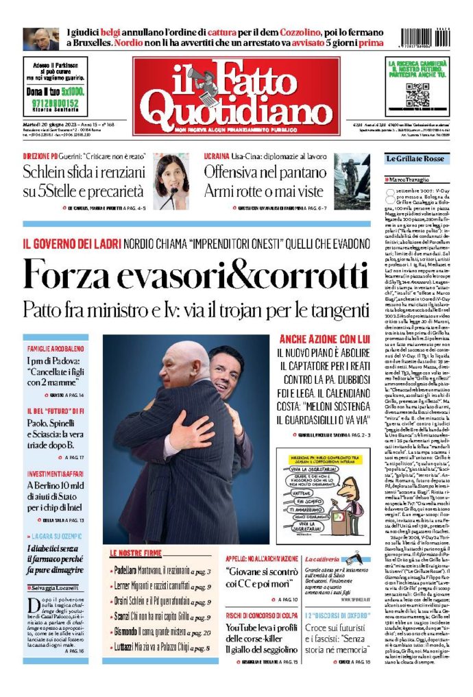 Copertina di martedì 20 Giugno 2023