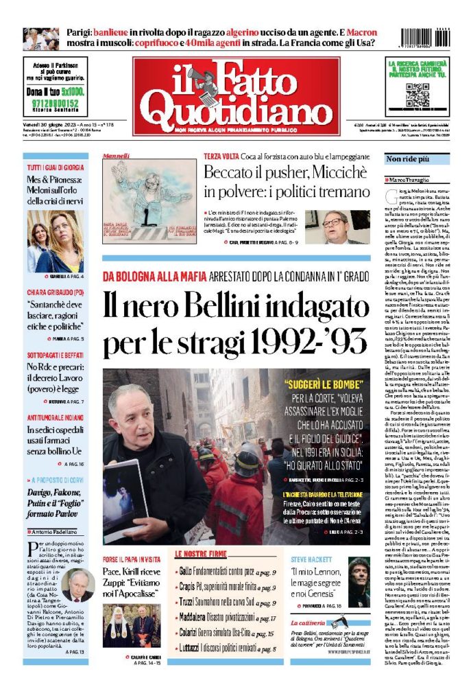 Copertina di venerdì 30 Giugno 2023