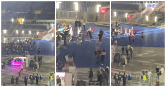 Copertina di Blanco fugge dal palco e si mette a correre nel parterre, poi cade con il pubblico che lo insegue: il video dall’Olimpico
