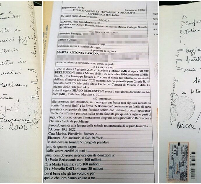 Il testamento di Berlusconi: 2 documenti dal notaio e uno consegnato ieri da Marta Fascina ad Arcore, con 100 milioni a lei e 30 a Dell’Utri | Foto
