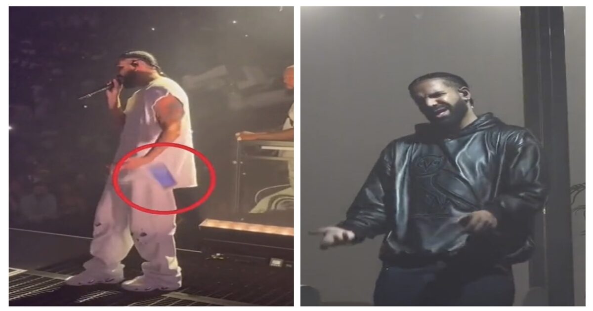 Drake colpito da un cellulare mentre si esibisce sul palco: panico e arresto del fan che “ha usato il telefono come arma”