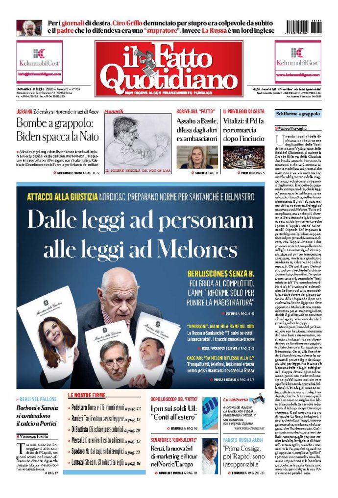 Copertina di domenica 9 Luglio 2023