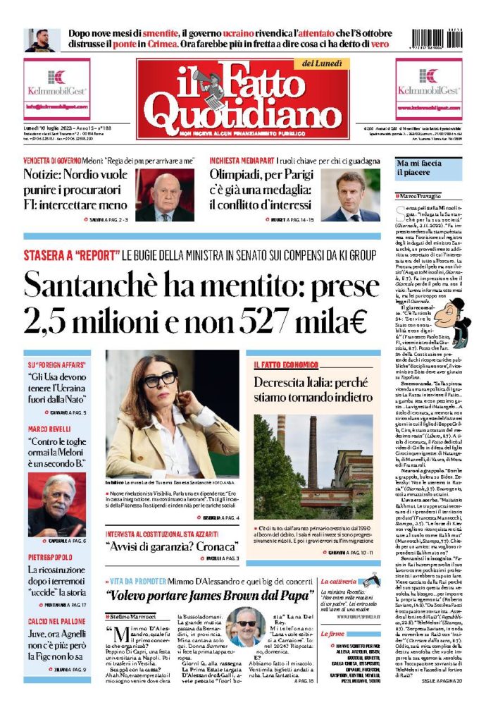 Copertina di lunedì 10 Luglio 2023