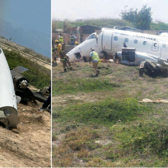 Il carrello non funziona e l’aereo si schianta all’atterraggio, le immagini dall’aeroporto di Mogadiscio sono spaventose (video)