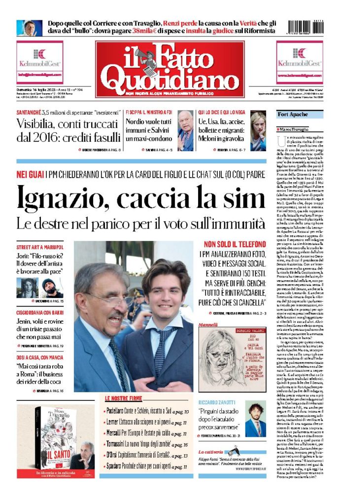 Copertina di domenica 16 Luglio 2023