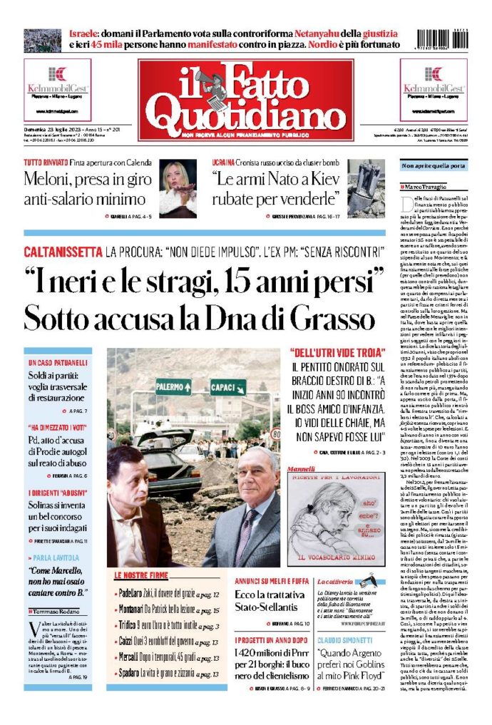 Copertina di domenica 23 Luglio 2023