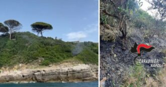 Copertina di Nudista piromane arrestato a Sorrento, i bagnanti e i turisti hanno tentato di spegnere l’incendio della macchia mediterranea