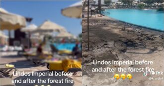 Copertina di “Ecco il Lindos imperial di Rodi prima e dopo gli incendi”: il video del resort di lusso distrutto in Grecia fa il giro del web
