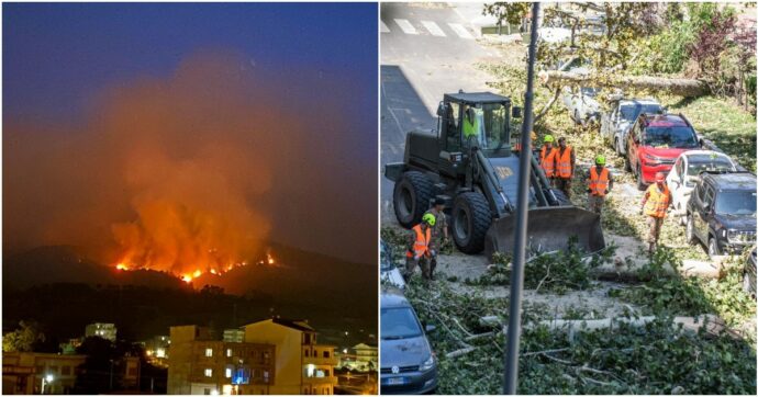 Crisi climatica, verso lo stato di emergenza. Ancora fuoco in Sicilia: a Palermo quartieri senza luce. E al Nord si contano i danni