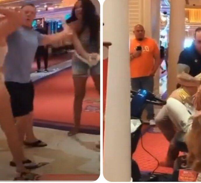 Rissa tutta al femminile in perizoma e ciabatte in un lussuoso hotel di Las Vegas – VIDEO