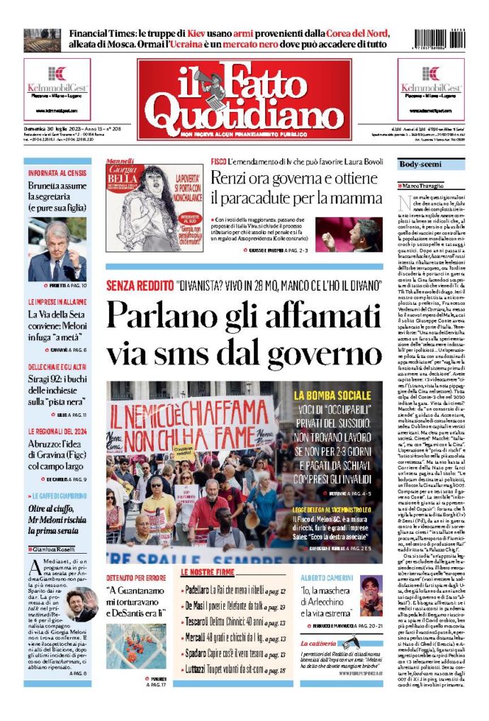 Copertina di domenica 30 Luglio 2023