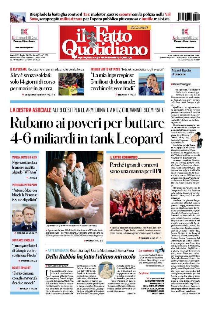 Copertina di lunedì 31 Luglio 2023