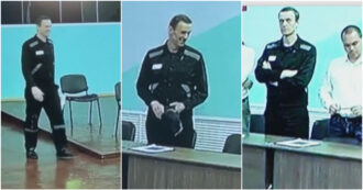 Copertina di Navalny in Tribunale, i sorrisi e la tensione: la lettura della sentenza di condanna a 19 anni di carcere – Video