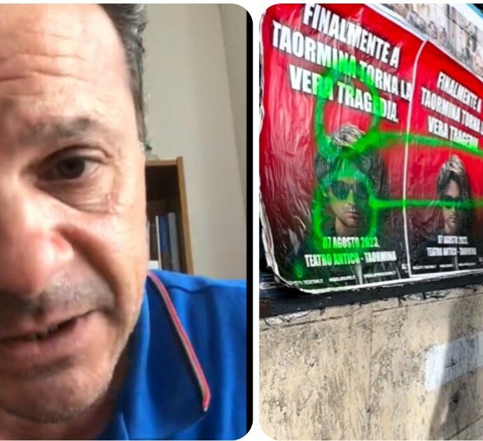 Angelo Duro imbratta i manifesti di Taormina, la replica furibonda del sindaco De Luca: “E lui dovrebbe esibirsi al Teatro Antico?”