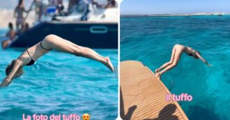 Copertina di Chiara Ferragni, la foto del tuffo solleva dubbi: “Fotomontaggio”, e lei risponde con un video