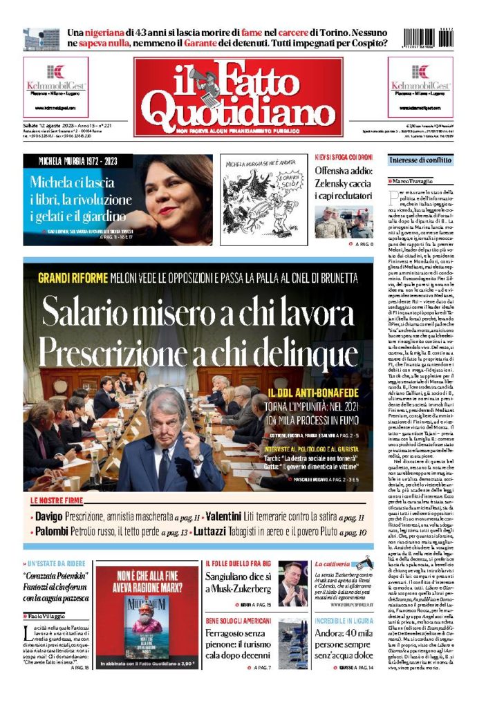 Copertina di sabato 12 Agosto 2023