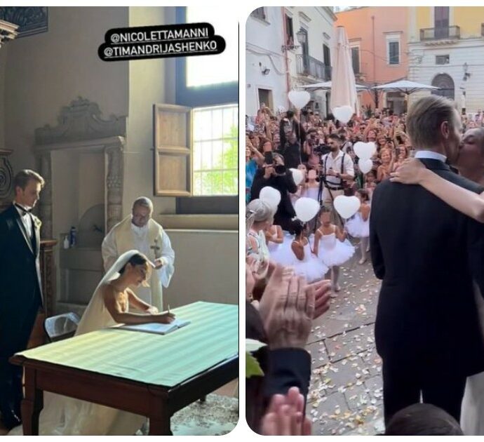 Nicoletta Manni e Timofej Andrijashenko sposi dopo la proposta di matrimonio all’Arena di Verona. Il testimone è Roberto Bolle