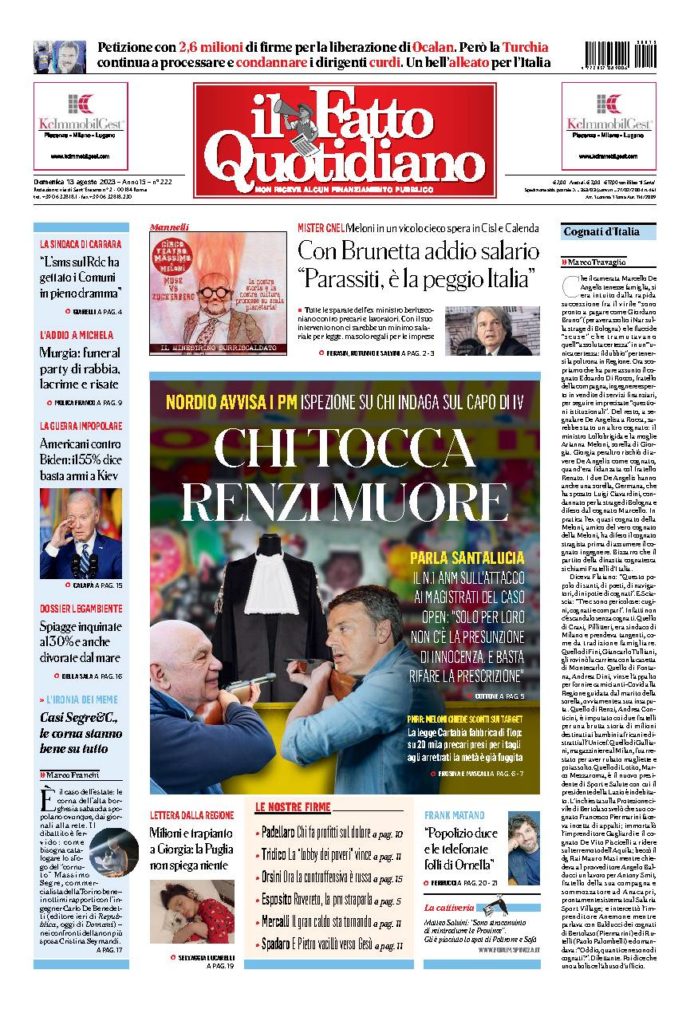 Copertina di domenica 13 Agosto 2023