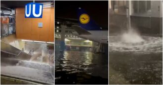 Copertina di Nubifragio a Francoforte, le forti piogge allagano le piste dell’aeroporto e le stazioni della metropolitana: decine di voli cancellati – Video