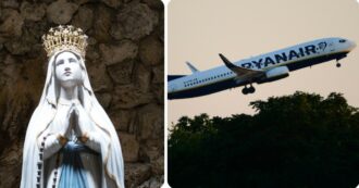 Copertina di Sul volo Ryanair spunta una statua della Madonna alta 1 metro e 80 e occupa un posto (non suo): passeggeri increduli