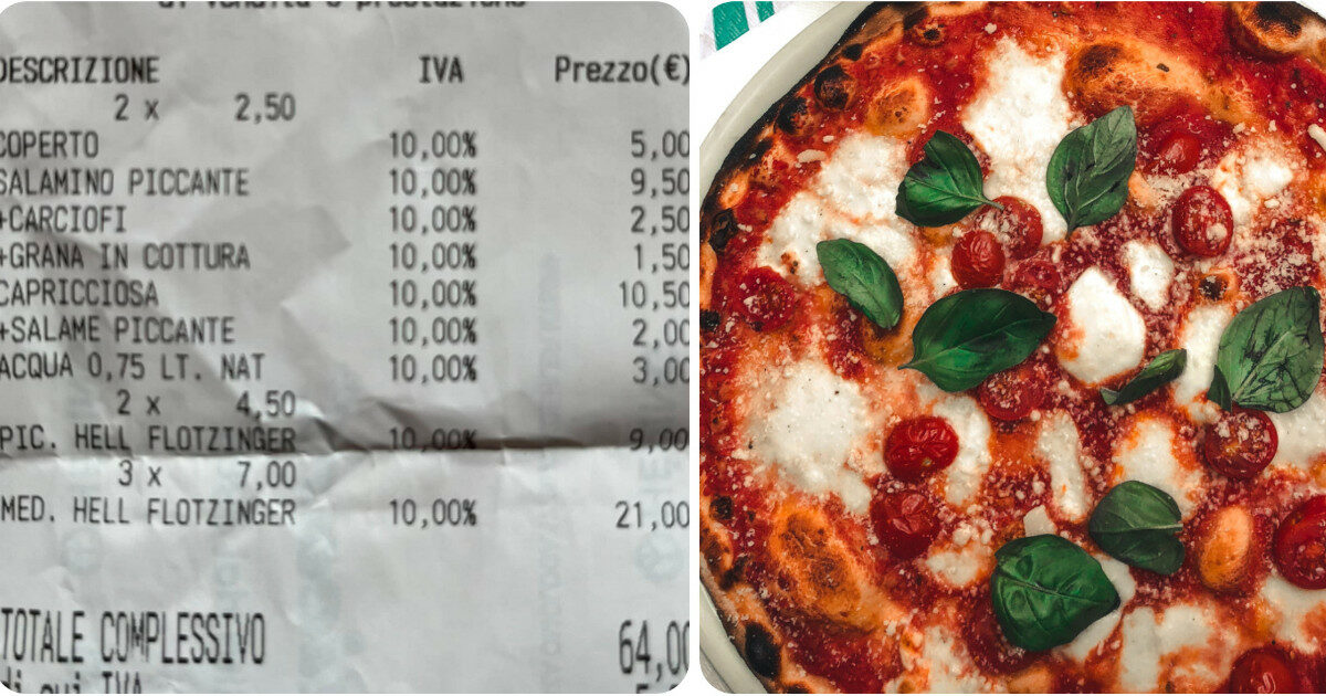 1,50 euro in più sullo scontrino per l’aggiunta di Grana sulla pizza ma nessuno sconto per la mozzarella tolta a causa di un’intolleranza. La replica del locale