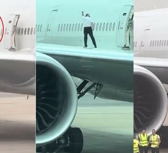 L’hostess si mette in posa per le foto sull’ala del Boeing 777: i passeggeri filmano la scena e l’equipaggio finisce nei guai