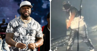 Copertina di 50 Cent lancia il microfono dal palco e colpisce una donna che finisce in ospedale: denunciato