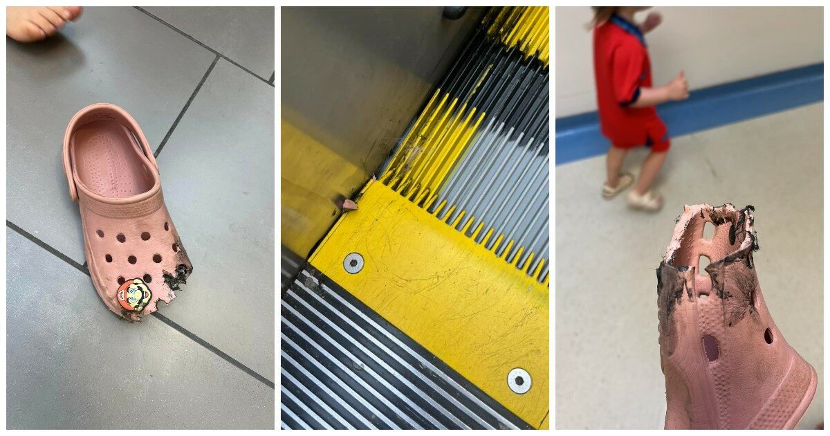 La Crocs della figlia si incastra nella scala mobile e viene risucchiata. L’appello della mamma: “State lontani dai bordi”