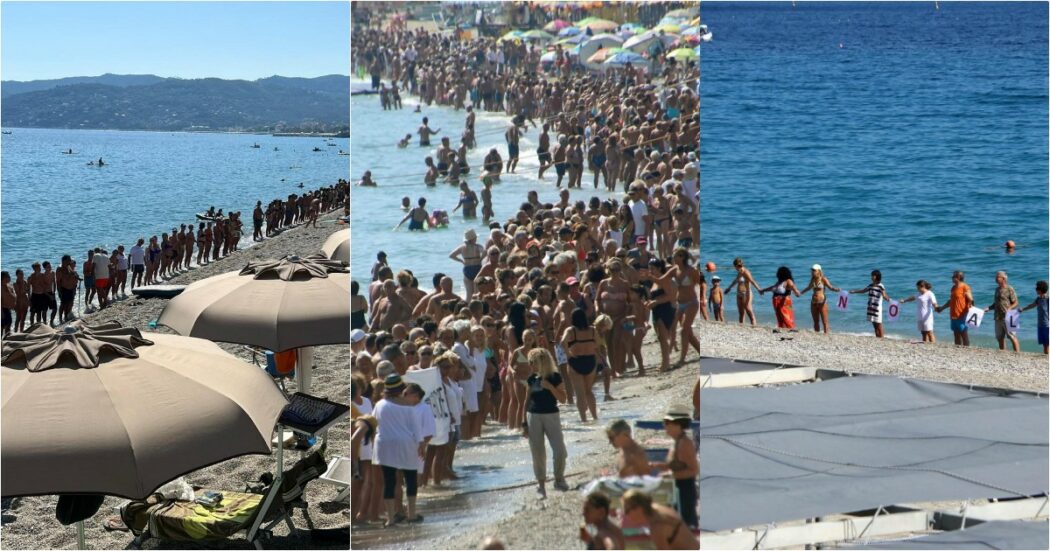 Il rigassificatore di Piombino a Vado Ligure, 15 km di catena umana e migliaia di persone sulla spiaggia per protestare contro Toti
