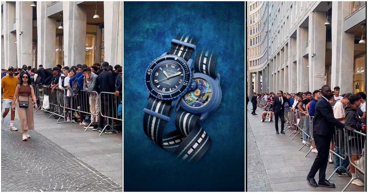 Ore di coda a Milano per il nuovo Swatch Blancpain: quanto costa l’iconico orologio subacqueo che fa impazzire la Gen Z