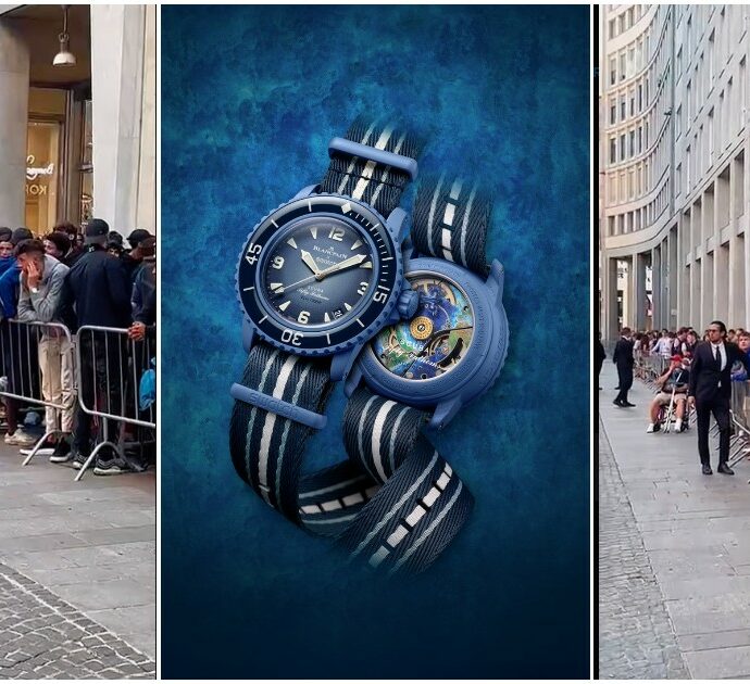 Ore di coda a Milano per il nuovo Swatch Blancpain: quanto costa l’iconico orologio subacqueo che fa impazzire la Gen Z