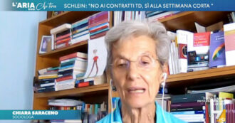 Copertina di Chiara Saraceno a La7: “Schlein propone settimana lavorativa da 4 giorni? Fuga in avanti, non risolve disoccupazione e precarietà”
