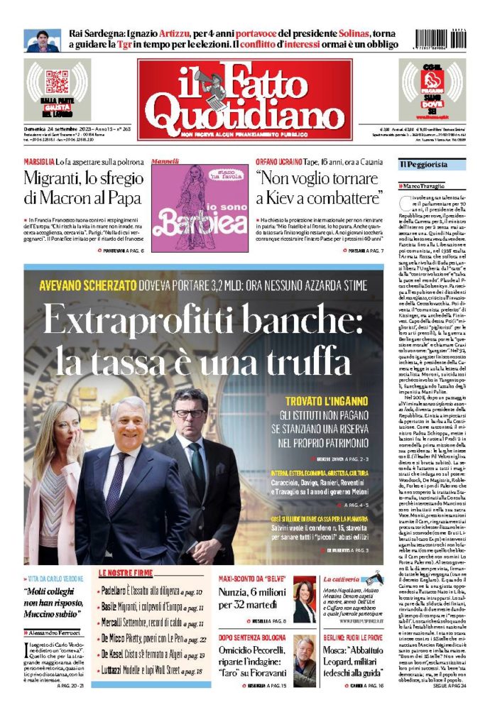 Copertina di domenica 24 Settembre 2023