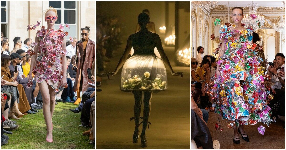 Di latta o terrarium con fiori veri e farfalle: gli abiti impossibili (ma bellissimi) di Marni e Undercover alla Parigi Fashion Week