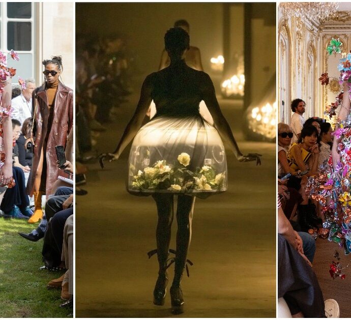 Di latta o terrarium con fiori veri e farfalle: gli abiti impossibili (ma bellissimi) di Marni e Undercover alla Parigi Fashion Week