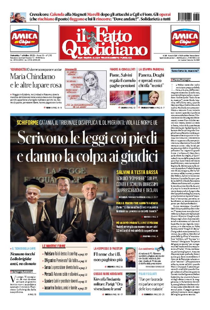 Copertina di domenica 1 Ottobre 2023