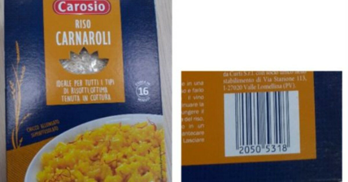 Riso Carnaroli ritirato dai supermercati per rischio chimico: “Presenza di cadmio oltre il limite consentito”. Ecco i lotti interessati