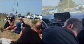 Copertina di Israele, combattimenti e scontri a fuoco in strada tra esercito israeliano e Hamas al confine con Gaza: persone a terra e nascoste in auto