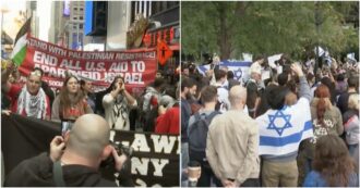 Copertina di New York, pro palestinesi e filo-israeliani manifestano a Manhattan. In migliaia in strada dopo l’escalation del conflitto in Medio Oriente