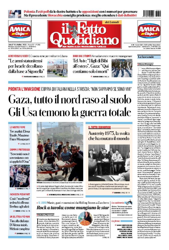 Copertina di lunedì 16 Ottobre 2023