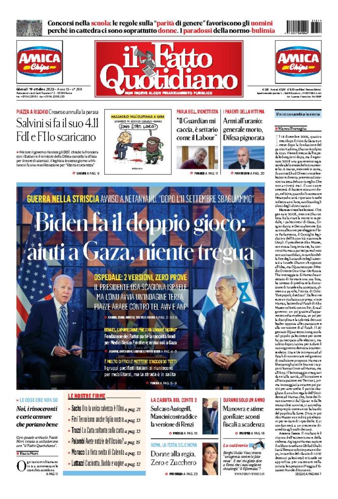 Copertina di giovedì 19 Ottobre 2023