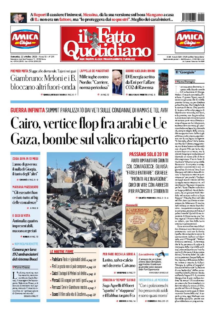 Copertina di domenica 22 Ottobre 2023